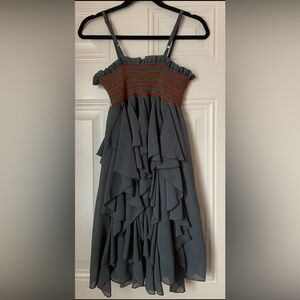 Flowy Dark Gray Sundress With Orange Stitch Detail Size S